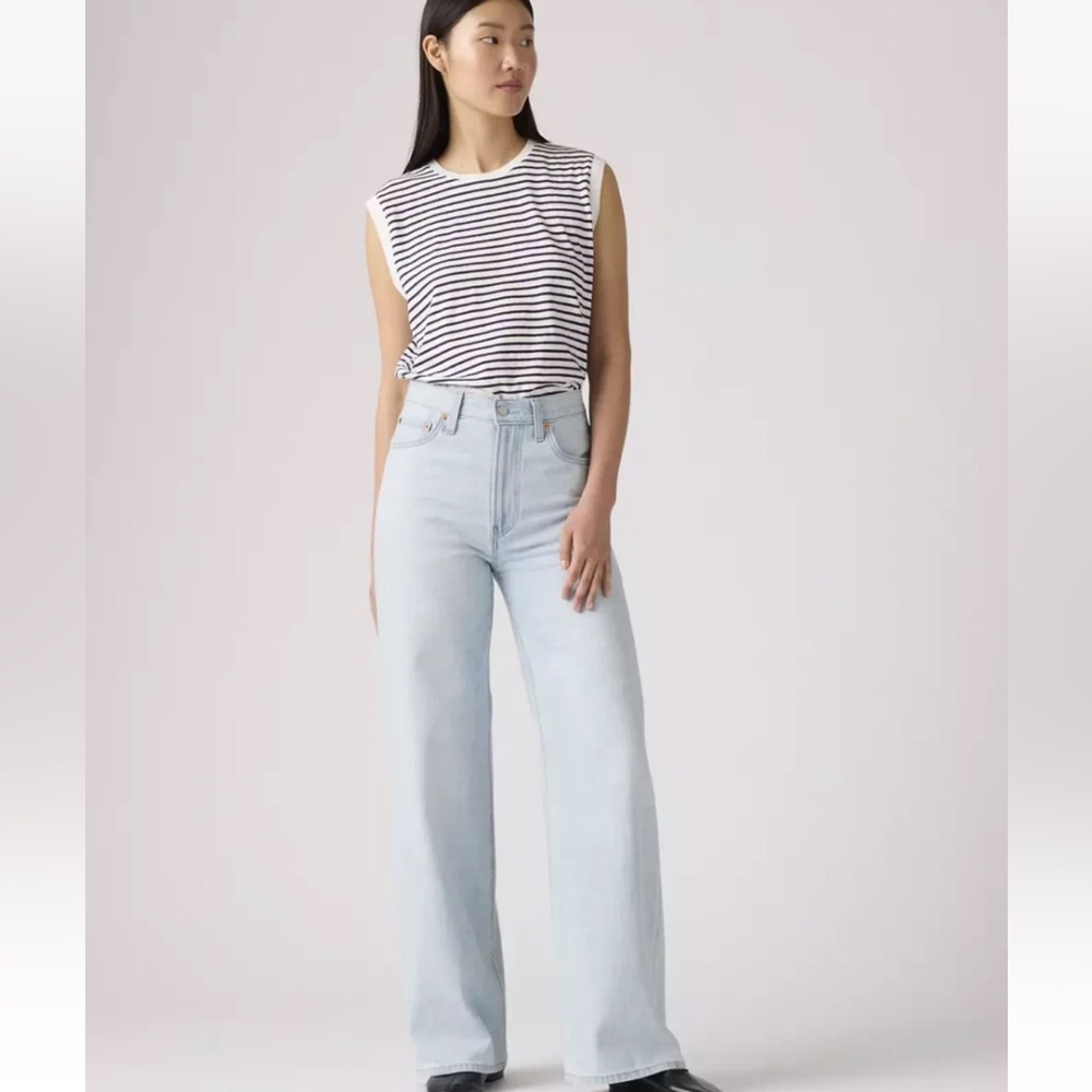 NEW! NWT LEVI'S Ribcage Wide-Leg Linen+ Denim Jeans Luxury Trip Light Wash Sz 24